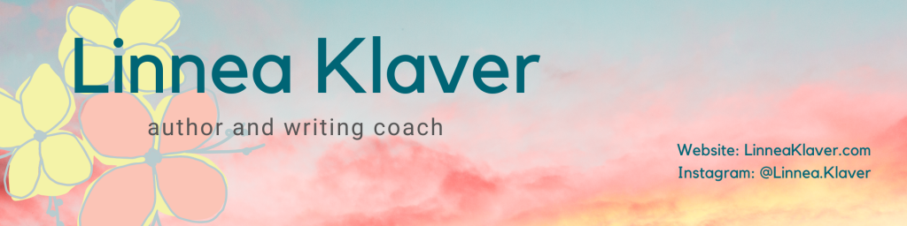 A banner that says Linnea Klaver author and writing coach with website url