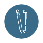 A round icon with a pencil and pen to symbolize copyediting