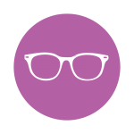 Circular icon with glasses to represent proofreading