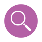 A round icon with a magnifying glass to symbolize combined proofreading and copyediting